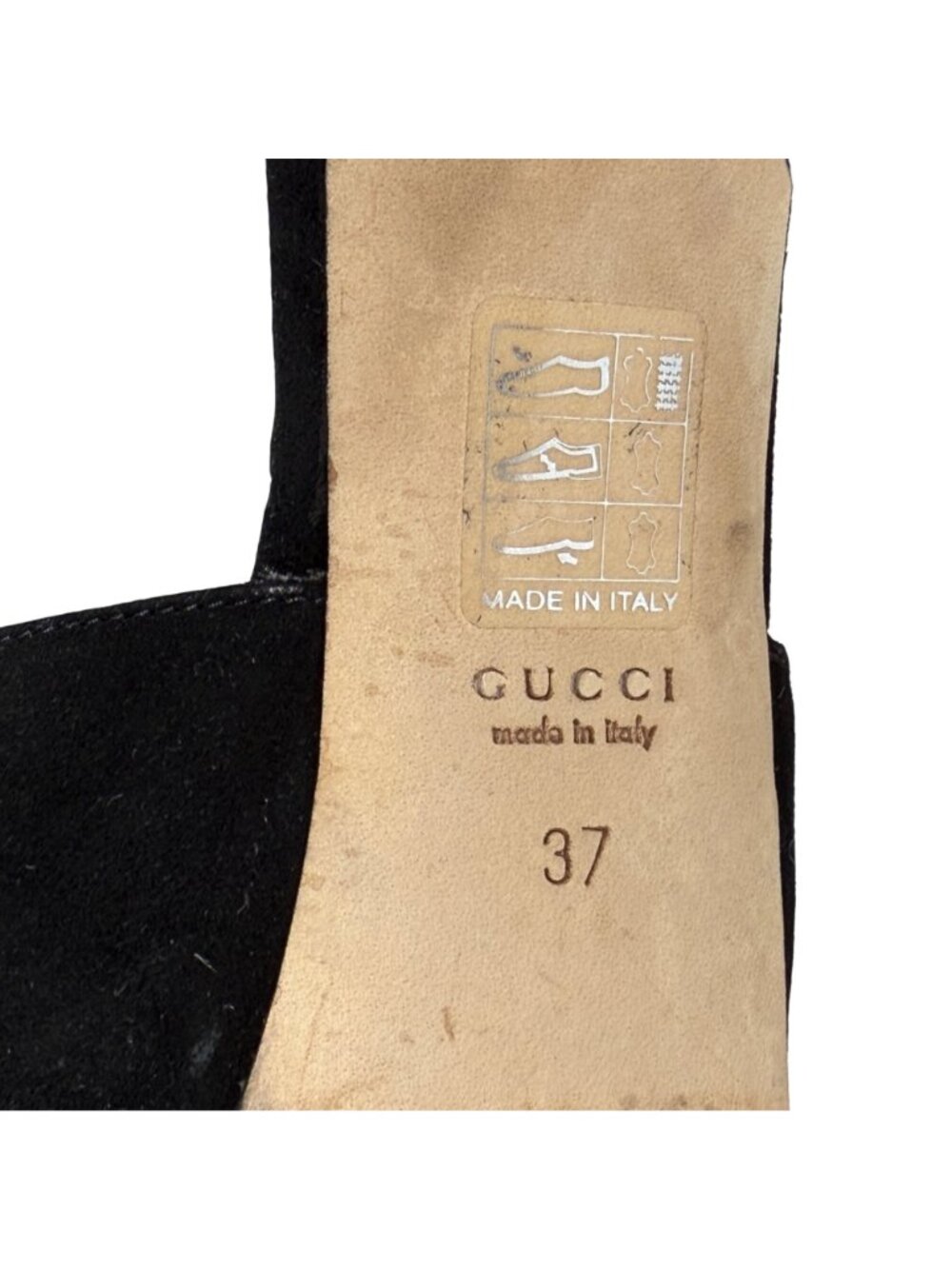 GUCCI Sofia Black Suede Crystal Embellished Heels Ankle Strap Platform Size 37 - Picture 10 of 16